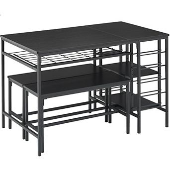 3 pc Kitchen Set with 2 Benches, Wine Rack & Storage