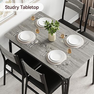 5-Piece Dining Table Set for 4,Kitchen& Dining Room Furniture w/Rectangular MDF Tabletop & 4 Chairs