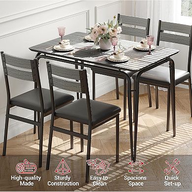 5-Piece Dining Table Set for 4,Kitchen& Dining Room Furniture w/Rectangular MDF Tabletop & 4 Chairs
