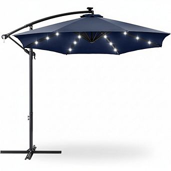 10FT Solar LED Patio Umbrella w/Lights, Heavy-Duty Steel Outdoor Umbrella w/Tilt Adjuster & 8 Ribs
