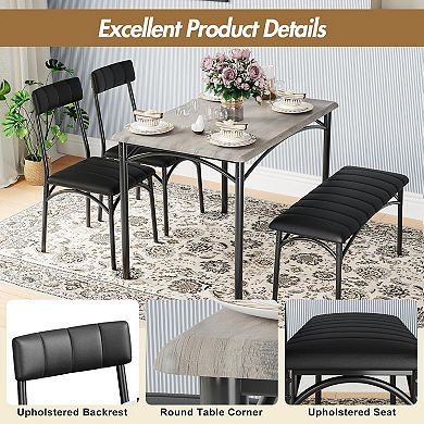 4-Piece Kitchen Dining Table Set,Wood Table w/2 Chairs & Bench,Small Dining Table Set, Space-Saving