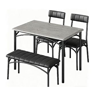 4 pc Kitchen Dining Table Set,Wood Table w/2 Chairs & Bench,Small Dining Table Set, Space-Saving
