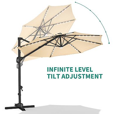 10Ft Patio Umbrella with Solar Lights, Round Solar LED Lighted Patio Umbrella, Easy Tilt Adjustment