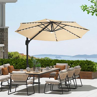 10Ft Patio Umbrella with Solar Lights, Round Solar LED Lighted Patio Umbrella, Easy Tilt Adjustment
