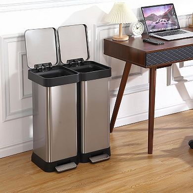 13 Gallon Dual Trash and Recycling Bin,(2x25L)Fingerprint Proof Stainless Steel Kitchen Garbage Can