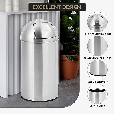 18 Gallon Trash Can, Stainless Steel Rubbish Bin,Outdoor Commercial Tall Garbage Can