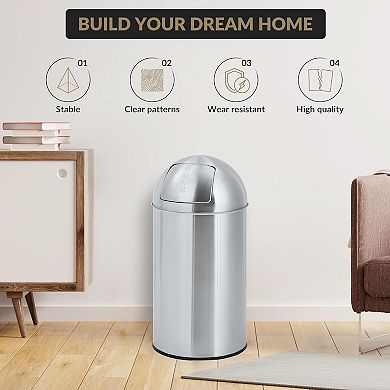 18 Gallon Trash Can, Stainless Steel Rubbish Bin,Outdoor Commercial Tall Garbage Can