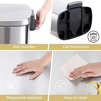 13 Gal Kitchen Step Trash Can,Fingerprint-Resistant Stainless Steel Foot Pedal Garbage Bin