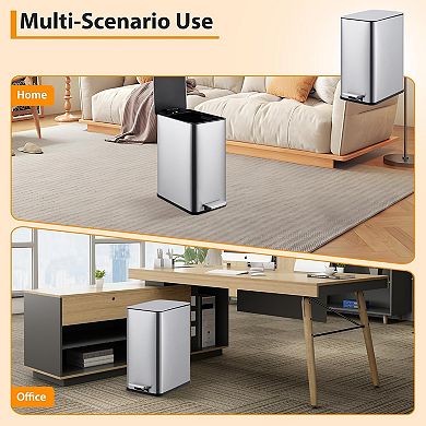 2.6Gal Kitchen Trash Can,Stainless Steel Garbage Can with Lid,Step Rubbish,Removable Inner Bucket