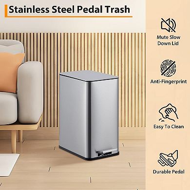 2.6Gal Kitchen Trash Can,Stainless Steel Garbage Can with Lid,Step Rubbish,Removable Inner Bucket