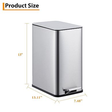 2.6Gal Kitchen Trash Can,Stainless Steel Garbage Can with Lid,Step Rubbish,Removable Inner Bucket