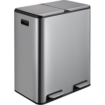 16 gal Dual Compartment Trash Can,Step-on Stainless Steel Garbage Bin with Lid Inner Buckets