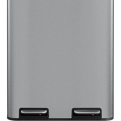 16 gal Dual Compartment Trash Can,Step-on Stainless Steel Garbage Bin with Lid Inner Buckets