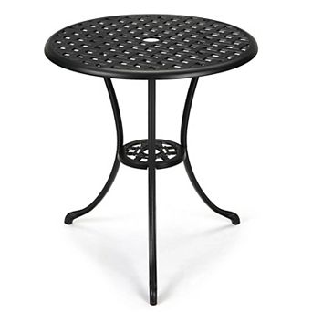 23.6" Outdoor Bar Table with Umbrella Hole, Heavy Duty Cast Aluminum Pub Table for Patio, Garden