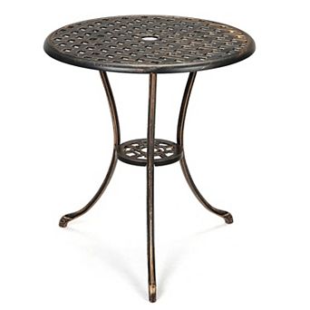 23.6" Outdoor Bar Table with Umbrella Hole, Heavy Duty Cast Aluminum Pub Table for Patio, Garden