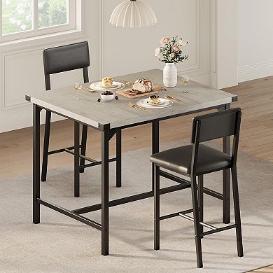 Dining Table Set for 2 W/Corner Protector, Kitchen Table Set w/Backrest, Counter Height table
