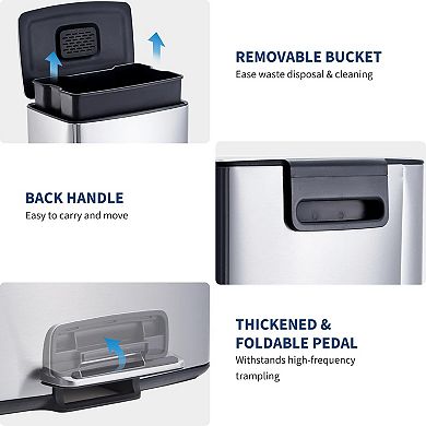 10.6 Gal Kitchen Trash Can, Stainless Steel Garbage Can with Soft Close Lid, Foot-on Waste Bin