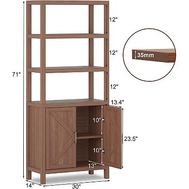 71" Tall 5-Tier Oak Wood Grain Bookcase