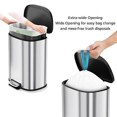 13 Gallon Step Trash Can,Stainless Steel Kitchen Trash Can with Pedal Removable Inner Bucket