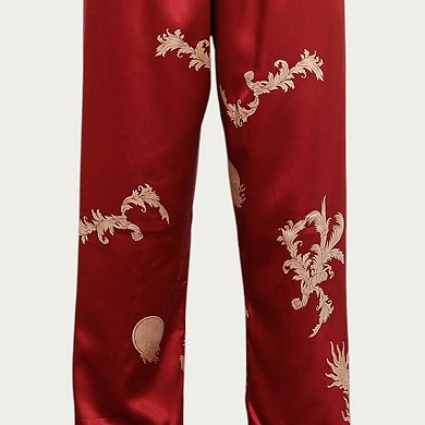 Men's Satin Lounge Pants with Baroque Print and Elastic Waistband