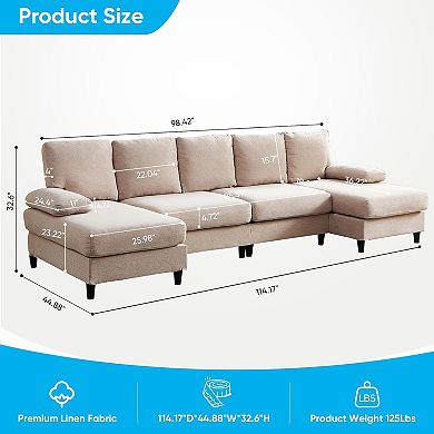 114" U-Shaped Living Room Sofa