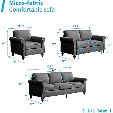 3 Pieces Living Room Sofa Set