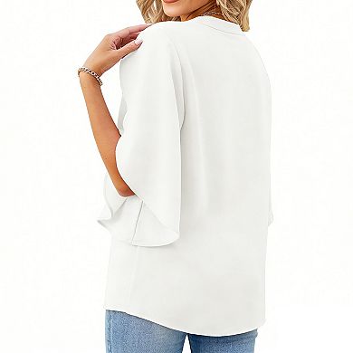 Women's 3/4 Sleeve Ruffle Blouse - V-Neck Casual Top for Work & Everyday