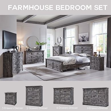 Farmhouse Platform Bed Frame with Storage Drawers, Roman Column Design, No Box Spring Needed