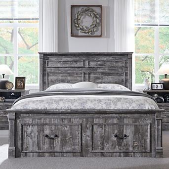Farmhouse Platform Bed Frame with Storage Drawers, Roman Column Design, No Box Spring Needed