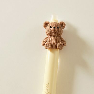5-Piece Teddy Bear Top Gel Pen Set with Soft Grip and Adorable 3D Bear Design