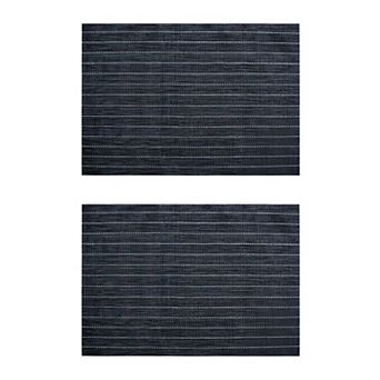 2 pc Rectangular Woven Placemat with Subtle Horizontal Stripe Texture