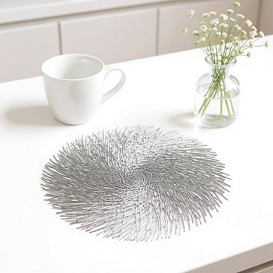 4-Piece Round Spiral Woven Placemat with Textured Swirl Design