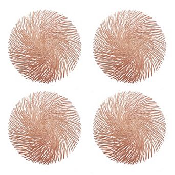 4 pc Round Spiral Woven Placemat with Textured Swirl Design