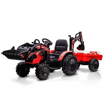 24V Kids Electric Car, 2 Seater Ride On Car for Kids, Excavator, Electric Vehicle w/Trailer, Digger