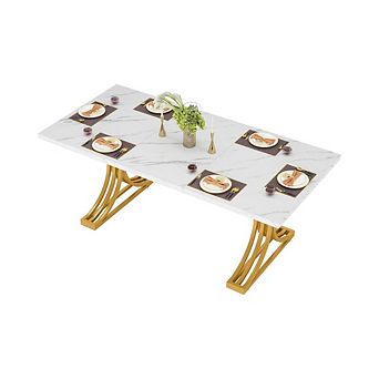 63-Inch Rectangular Faux Marble Dining Table