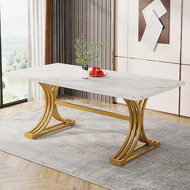 63-Inch Rectangular Faux Marble Dining Table