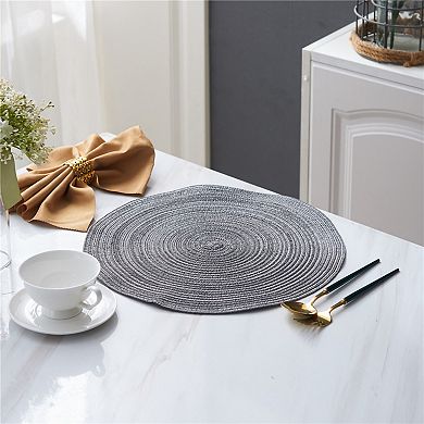4-Piece Round Braided Woven Placemat with Textured Spiral Pattern for Dining Table