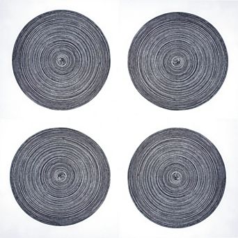 4 pc Round Braided Woven Placemat with Textured Spiral Pattern for Dining Table