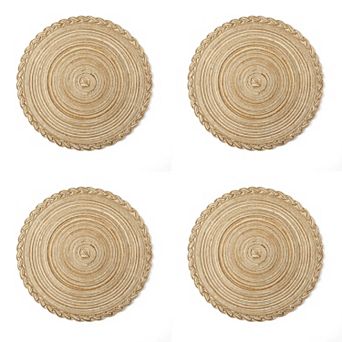 4 pc Round Braided Woven Placemat with Textured Spiral Pattern for Dining Table