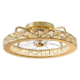 Moooni 21 in Indoor Round Gold Crystal Low Profile Fandelier Ceiling Fan with LED Light and Remote