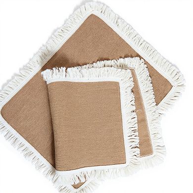 2-Piece Rectangular Lace Trim Woven Placemat with Decorative Crochet Edge