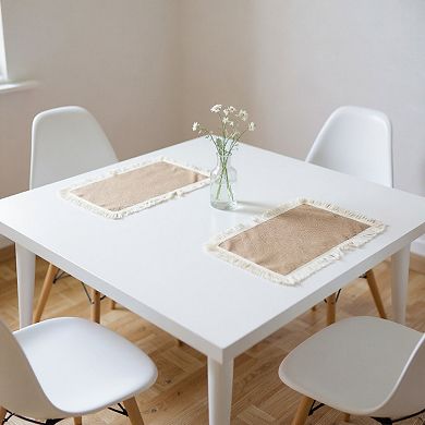 2-Piece Rectangular Lace Trim Woven Placemat with Decorative Crochet Edge