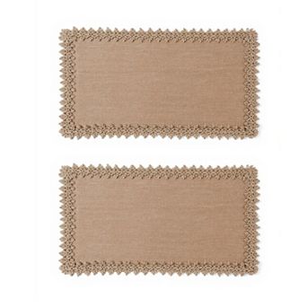 2 pc Rectangular Lace Trim Woven Placemat with Decorative Crochet Edge