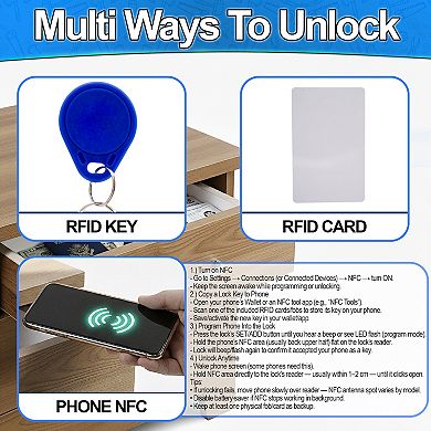 RFID Cabinet Lock - Hidden Keyless with Phone NFC Unlock, Battery Powered for Cabinets & Drawers