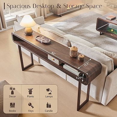 63 Inch Long Console Table, Narrow Sofa Table Behind Couch, Modern Wood Entryway Table