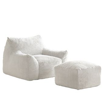 Mjkone Oversized Memory Foam Bean Bag Chair with Armrests and Ottoman, 2 pc Modern Lounger Set