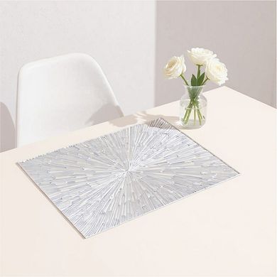 4-Piece Rectangular Woven Rattan Placemat with Radiating Sunburst Design