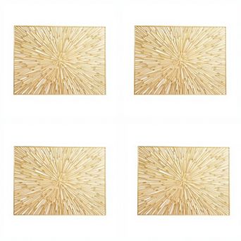 4 pc Rectangular Woven Rattan Placemat with Radiating Sunburst Design