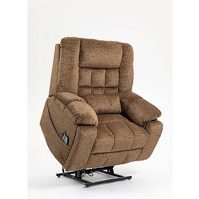 4-Motor Power Lift Recliner with Massage, Lumbar Heating, Chenille Fabric & Lay-Flat Design