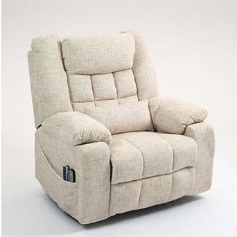 4-Motor Power Lift Recliner with Massage, Lumbar Heating, Chenille Fabric & Lay-Flat Design